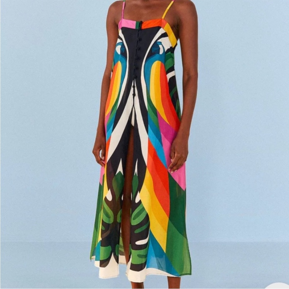 FARM Rio Macaw Colorful Striped Swim Coverup